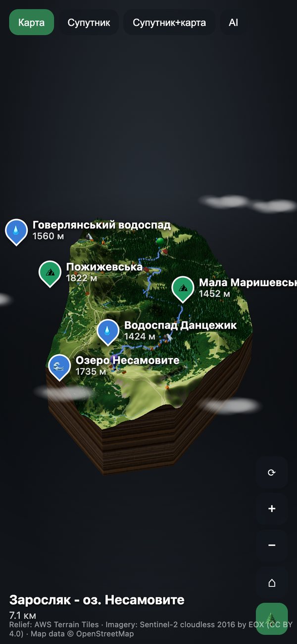 3D-макет маршруту в браузері телефону