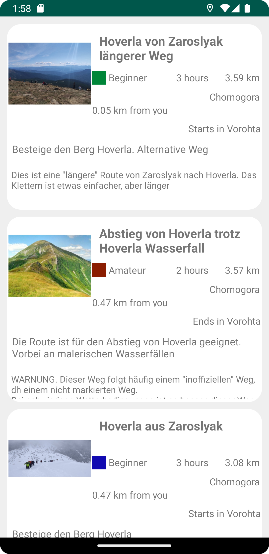 Katalog der Wanderrouten